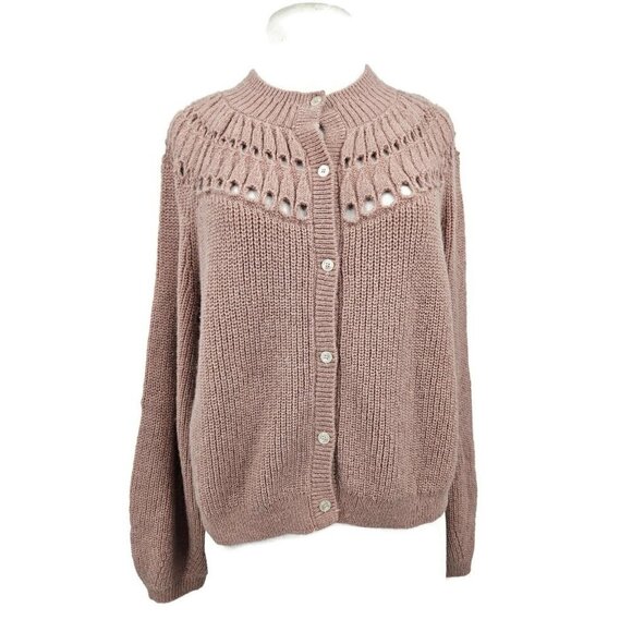 New Boden Fluffy Ruffle Cardigan Womens M Dahlia Pink Sweater Wool Blend - Picture 2 of 9